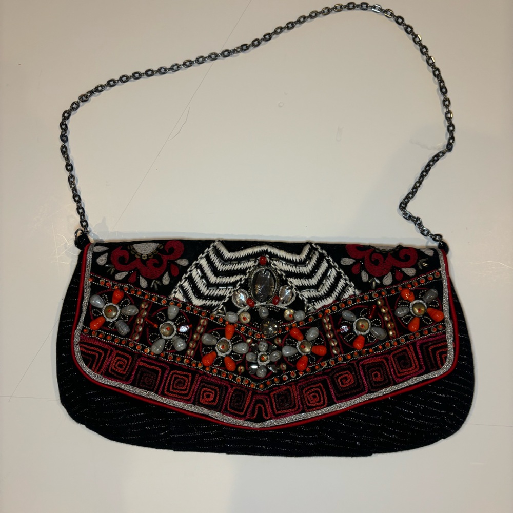 Chicos Embroidered Beaded Shoulder Bag